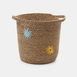 Sustainable Natural Seagrass Kids <b>Storage</b> Basket Flower Embroidery Woven Toy Organizer Handmade Nursery Basket Wholesale Bulk - Product Image 1
