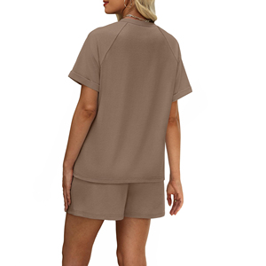 Conjunto de 2 Piezas para Mujer, Color Sólido, Cuello Redondo, Corte Regular, Ropa Casual de Primavera/Verano, Transpirable, con Logotipo Personalizado, Top y Short - Product Image 2