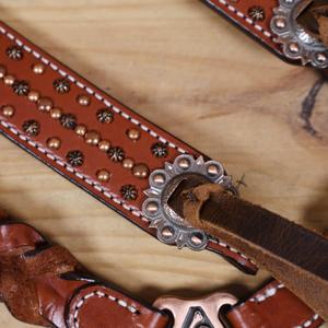 Ensemble de têtière et de collier de poitrine en cuir de style western pour cheval, têtière à une oreille et collier de poitrine assortis, ensemble de harnais de couleur coordonnée pour cheval - Product Image 3