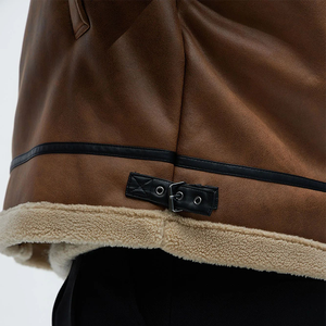 <b>Men's</b> Genuine Leather Bomber <b>Jacket</b> With Sherpa Lining Zipper Closure Winter Warm Moto Style Coat - Product Image 5