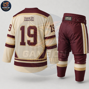 2026 Breathable Sportswear Sublimated Hockey Apparel Vintage Maroon Ice Hockey Jersey And Pants Set Custom Team Uniform - Product Image 3