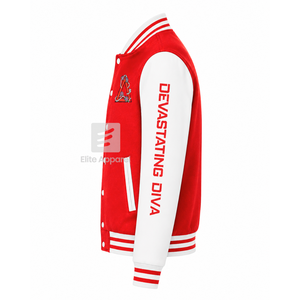 Veste universitaire personnalisée Delta Sigma Theta Sorority, rouge et blanche, manches longues, fermeture éclair sur le devant, col à bandes, logo brodé, coton. - Product Image 3