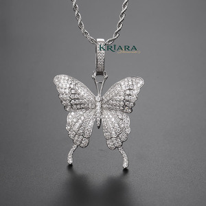 Colgante de Mariposa de Plata 925 con Baño de Oro de 18K y Rodio, con Moissanita, Estilo Hip Hop, Unisex, Joyería de Lujo para Uso Diario - Product Image 1