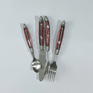 Ensemble de couverts rétro en acier inoxydable avec manches en résine multicolores, compatibles lave-vaisselle, pour les fêtes - Product Image 6