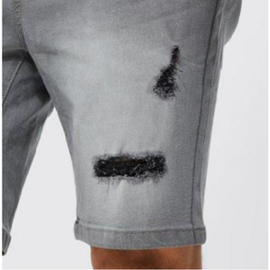 Shorts en jean gris déchiré pour homme, taille mi-haute, style décontracté d'été, tissu tissé - Product Image 5