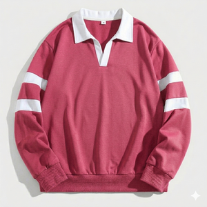 Knitted Custom <b>Men</b> pink <b>white</b> stripe <b>polo</b> shirts long Sleeve Breathable streetwear loosefit softfabric <b>white</b> collar fashionwear - Product Image 1
