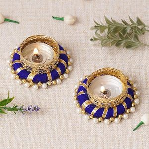Elegant Golden Blue Decorative <b>Tea</b> <b>Light</b> Candle Holders for Home Decor - Product Image 6