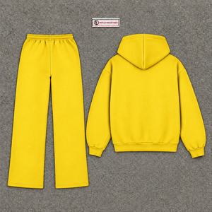<b>Yellow</b> mens full zip <b>hoodie</b> tracksuit set plain fleece jogger pants casual streetwear two piece sports outfit relaxed fit - Product Image 6