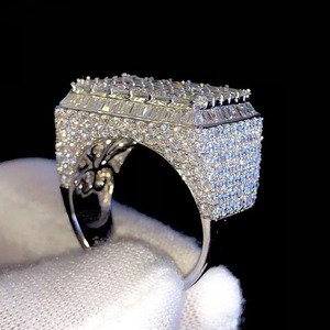 <b>Iced</b> Out Round & Baguette Cut Hip Hop Bling Engagement <b>Ring</b> 925 Sterling Silver Rhodium Plated Party Wedding or Anniversary Gift - Product Image 2