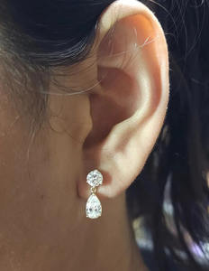 Boucles d'oreilles pendantes en or massif 14 carats avec diamants de laboratoire, 2 pierres, forme poire, pour femme - Product Image 3