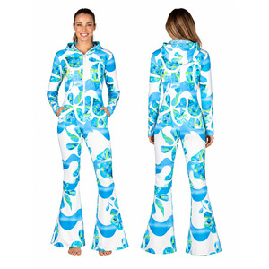 Custom <b>Women</b> Hooded One Piece Ski Suit Zip Front Retro Floral Print Flared Leg Jumpsuit Winter Ski Snow <b>Onesie</b> - Product Image 4