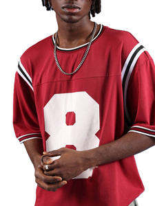 Camisetas de hombre oversize con rayas universitarias y número 8, estilo urbano, mezcla de algodón, proveedor de camisetas de fútbol americano personalizadas - Product Image 2