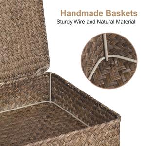 Juego de 2 cestas de almacenamiento planas de mimbre con tapa, cesta de almacenamiento hecha a mano, venta al por mayor, ecológica, hecha en Vietnam - Product Image 5