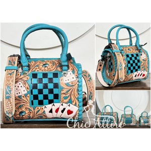 Bolso de Mano de Cuero Grabado a Mano con Diseño Floral y Patrón a Cuadros, Bolso de Lujo para Mujer, Novedad 2026 - Product Image 1