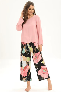 Women's Floral Print Harem <b>Pants</b> With Elastic Waist Loose Fit Ankle-Length Casual <b>Summer</b> Wear Chiffon Material - Product Image 3