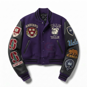 New Arrivals <b>crop</b> Varsity <b>Jacket</b> Baseball embroidery logo Wool body Leather Sleeves Bomber Street wear womens <b>lady</b> <b>crop</b> <b>jackets</b> - Product Image 1