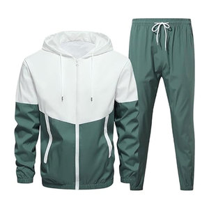 Conjunto deportivo retro para hombre, chaqueta cortavientos de manga larga con cremallera completa, conjunto deportivo para correr, chándal deportivo para hombre, con bloques de color, 2 piezas. - Product Image 1