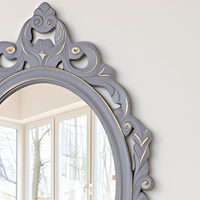Miroir mural ovale moderne en bois sculpté, décoratif, fait main, durable, avec cadre en MDF gris vieilli, pour salon et salle de bain