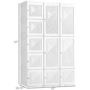 Armadio Portatile Pieghevole Bianco con Scaffali Cubici, Aste Appendiabiti e Porte Magnetiche - Organizzatore per Vestiti - Product Image 3