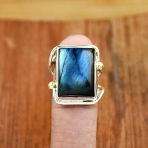 925 Sterling Silver Labradorite <b>Statement</b> <b>Ring</b> Handmade Hammered Artisan Jewelry Gift for Her - Product Image 2