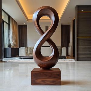 Sculpture en bois moderne artisanale, décoration artistique écologique, ornement de table ou sur pied en forme d'infini pour salon - Product Image 1