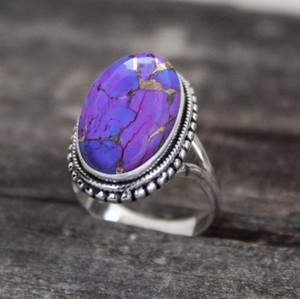 Wholesale Natural Purple <b>Turquoise</b> <b>Ring</b> 925 Sterling Silver Handmade Oval Purple Copper <b>Turquoise</b> Gemstone <b>Ring</b> Vintage Boho - Product Image 3