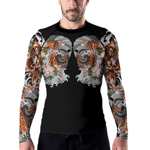 เสื้อรัดรูปแขนยาวพิมพ์ลายเสือและคลื่น สำหรับผู้ชาย แห้งเร็ว เหมาะสำหรับ MMA BJJ และศิลปะการต่อสู้ - Product Image 5