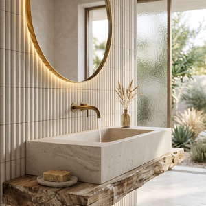 Revêtement mural en pierre naturelle de qualité supérieure, carreaux cannelés traditionnels, style bambou, pierre de Palimo dorée, extérieur, taille 30x30 cm - Product Image 6