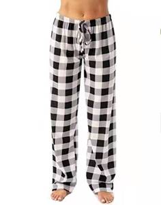 Women's Pink Black <b>Plaid</b> Flannel <b>Pants</b> Mid Waist Drawstring Loose Fit Casual Ankle-Length <b>Pants</b> With Pockets Winter Wear - Product Image 2
