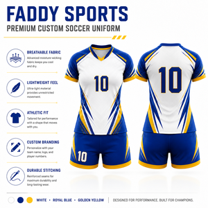 Ensemble de maillots de volley-ball pour femmes FADDY SPORTS, sublimé, 100% polyester, évacuation de l'humidité, col en V, manches courtes, uniforme d'équipe - Product Image 5