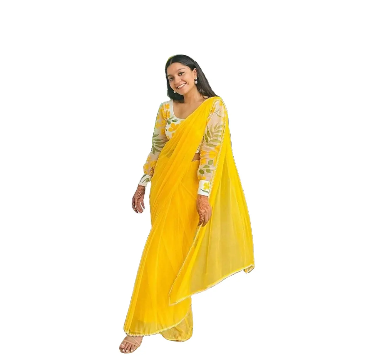 Sutra Organza gaya India dengan Saree kerja sulaman blus produsen kerja bordir dari India