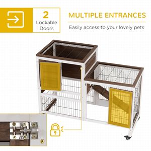 Casetta per Conigli in Legno di Abete Massiccio con Ruote, Vassoio Rettangolare Rimovibile, Arredamento per Animali Domestici, per Pollaio, Marrone - Product Image 5
