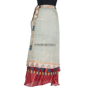 <b>Boho</b> Stylish Multi-Color Silk Saree Wrap <b>Skirts</b> Free Size Comfortable Summer Wear for Women Girls Hippie Style Free Size Gypsy - Product Image 1