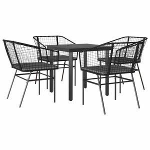 Juego de Comedor de Jardín de 5 Piezas en Ratán Sintético Negro con Fundas Extraíbles, Experiencia de Comedor al Aire Libre Elegante - Product Image 2
