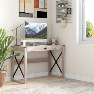 Scrivania dal Design Rustico e Semplice, Postazione di Lavoro Ecologica per Ufficio Domestico con Cassetto, Convertibile e Mobile - Product Image 2