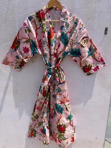 Bata de Baño Kimono de Algodón Floral para Mujer, Hecha a Mano con Estampado de Bloques, Estilo Boho, para Verano, Spa y Descanso, Regalo - Product Image 6