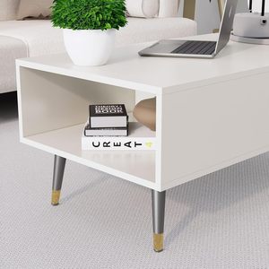 Table basse en bois massif avec pieds en métal doré, meubles modernes pour salon, chambre à coucher, décoration de la maison - Product Image 3