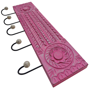 Décoration murale en bois sculpté rose délavé avec 5 crochets, porte-clés, articles de décoration intérieure en bois, personnalisable, en bois d'ingénierie - Product Image 5