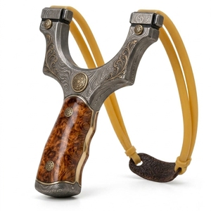 Pièce de présentation artisanale traditionnelle pour collectionneur : Lance-pierre en acier Damas, fait main, à motifs décoratifs - Product Image 2