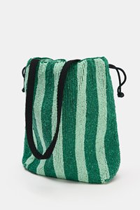 Pochette à monnaie perlée faite main de haute qualité, sac seau à cordon, sac de soirée rayé de luxe, sac fourre-tout perlé pour femme - Product Image 2