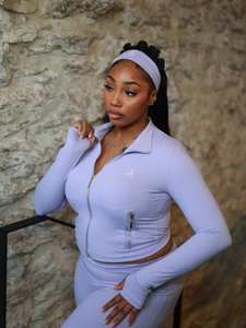 Custom Logo Plus Size Women's Winter Tracksuit Set Mock Neck Full <b>Zip</b> <b>Up</b> Fitted <b>Crop</b> Jacket Bootcut Flare Pants 2 Piece Slim Fit - Product Image 4