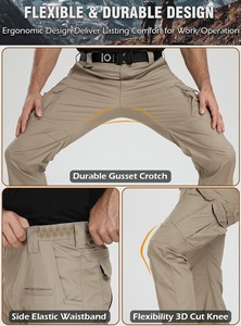 Pantalon cargo kaki pour homme, taille élastique, plusieurs poches, style workwear, tissu en polyester et coton, séchage rapide, printemps - Product Image 2