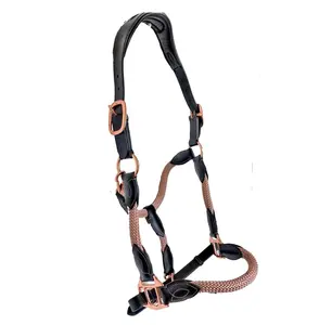 Rope & Leather Horse Halter Anatomic Leather Head Halter Leather Horse Hybrid Halter