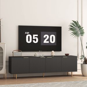 Mobile TV Moderno Nero da 68 Pollici, Centro Intrattenimento Scanalato con Prese Elettriche, Ante Contenitore e Mobile Multimediale per TV da 55+ Pollici - Product Image 2