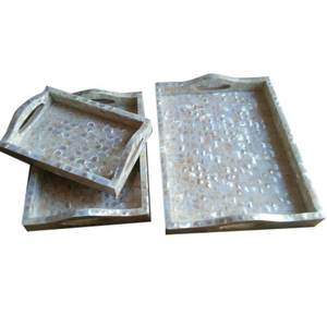 Plateau en bois et nacre standard, lot de 3 pièces de tailles différentes, plateau de rangement sur mesure en nacre - Product Image 1