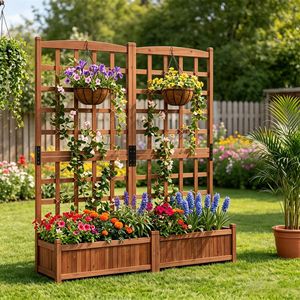Fioriera Rustica Marrone Rialzata con Doppie Grandi Cassette in Ferro, Sistema di Drenaggio a Graticola per Fiori Rampicanti e Verdure - Product Image 2