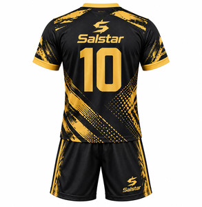 Maillot de football noir et or à imprimé géométrique, manches courtes, coupe athlétique pour homme, respirant, séchage rapide, toutes saisons, uniforme sublimé - Product Image 2