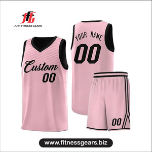 Ensemble de maillots de basket-ball personnalisés Just Fitness Gears, rose et violet, col en V, sans manches, en mesh, pour adultes, évacuation de l'humidité - Product Image 5