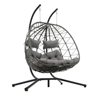 2-Person <b>Egg</b> Chair with Stand-Indoor Outdoor Wicker Hanging Swing <b>Basket</b> Chair - Product Image 3