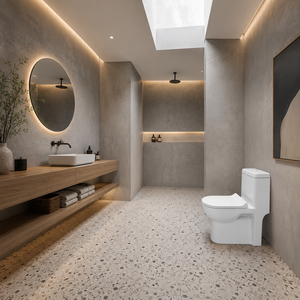 WC monobloc moderne en céramique blanche, cuvette ronde, chasse d'eau par gravité, bouton de chasse, à poser au sol, siphon P & S - Product Image 6